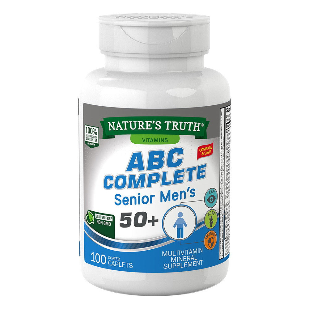 Natures Truth Vitamins ABC Complete Mens Senior 50 Plus Multivitamin Mineral Supplement Coated Caplets, 100 Ea